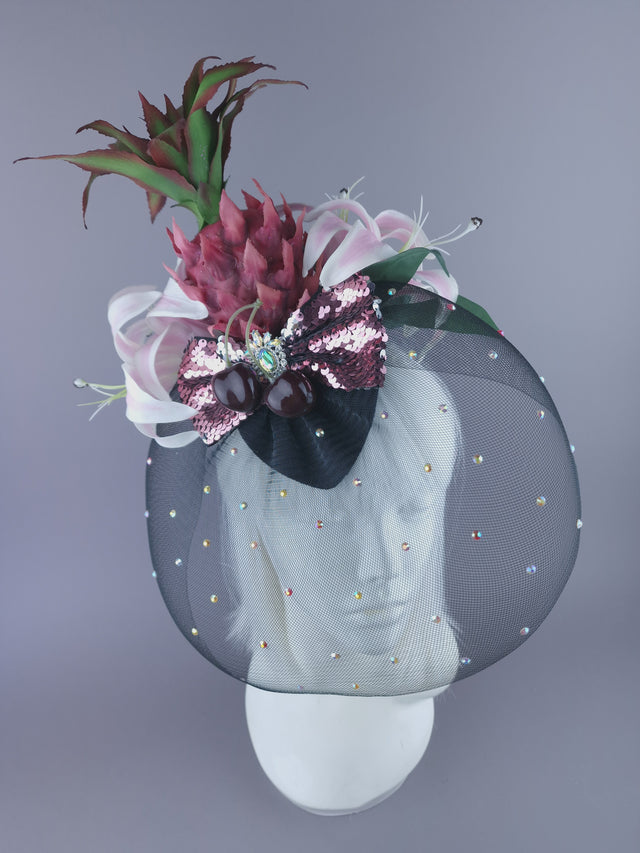 "Tuti" Pink Pineapple Flower Veil Fascinator