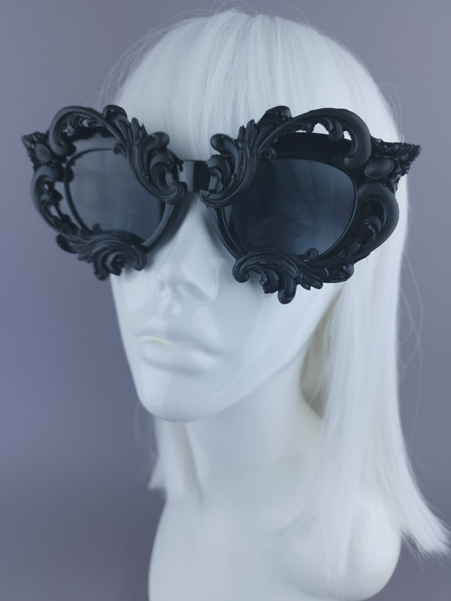 "Cyanide" Black Filigree Cateye Sunglasses