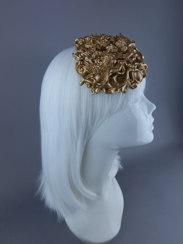 "Nalani" Gold Filigree & Cherub Mini Fascinator Hat