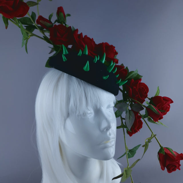 "Caresse De Roses" Red Rose & Thorns Fascinator Hat