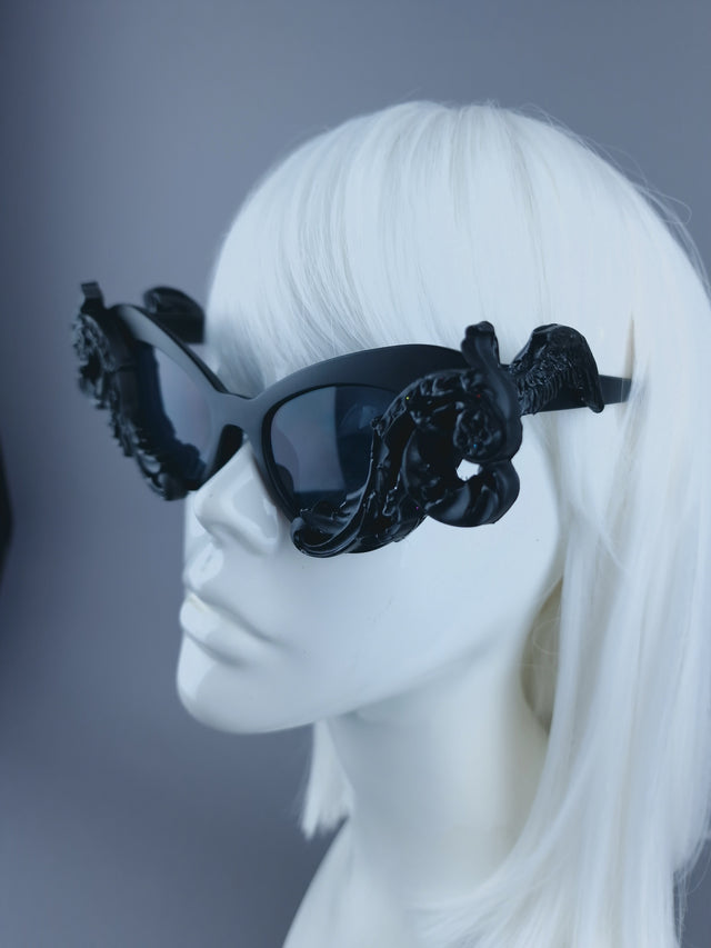 Pearls & Swine: Black Cat Eye Sunglasses with Filigree "Saisha"