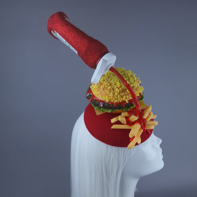 "Munchies" Burger & Chips Food Fascinator Hat Headdress