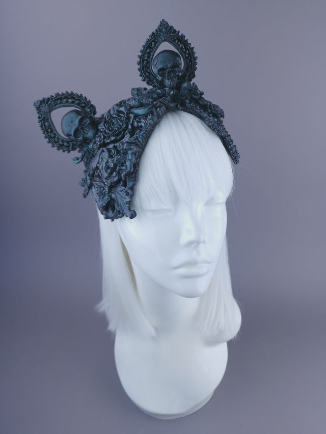 "Ruína" Teal Filigree Angel Cat Ear Fascinator Hat