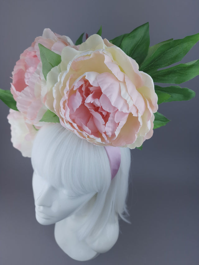 Pearls & Swine Headdress Pink Cream Peonies Floral Flower