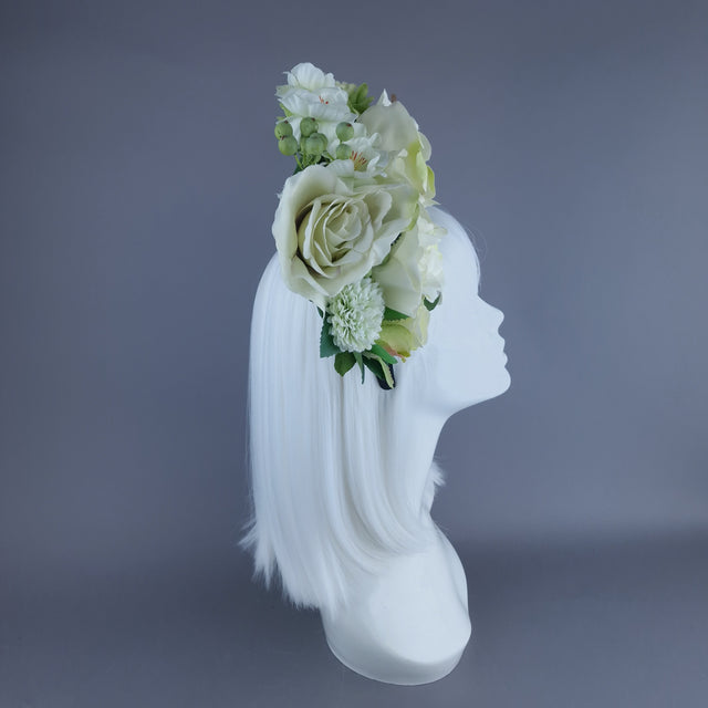 "Acantha" Light Green Rose Flower Headdress