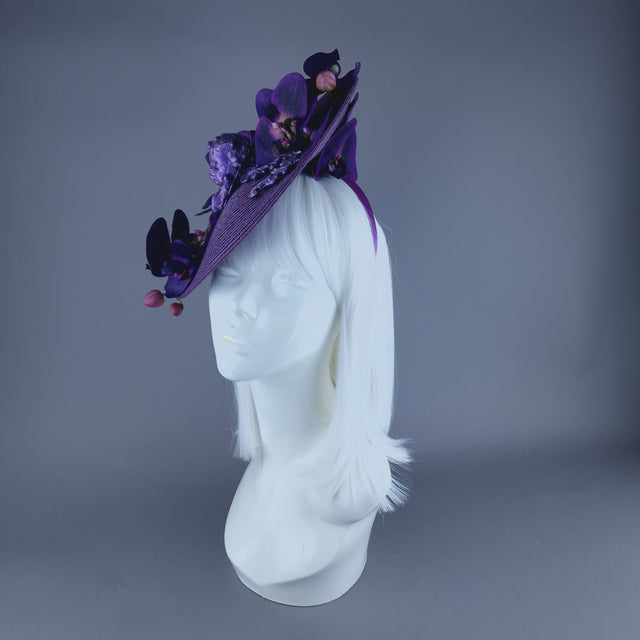 "Reign" Purple Filigree, Cherub & Orchid Fascinator Hat