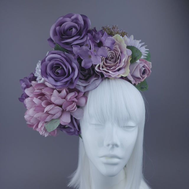 Pearls & Swine: Oversized Maximalist Purple Floral Headdress
