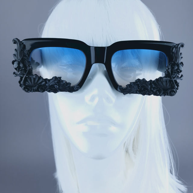 "Poe" Unisex Black Filigree Skull Sunglasses