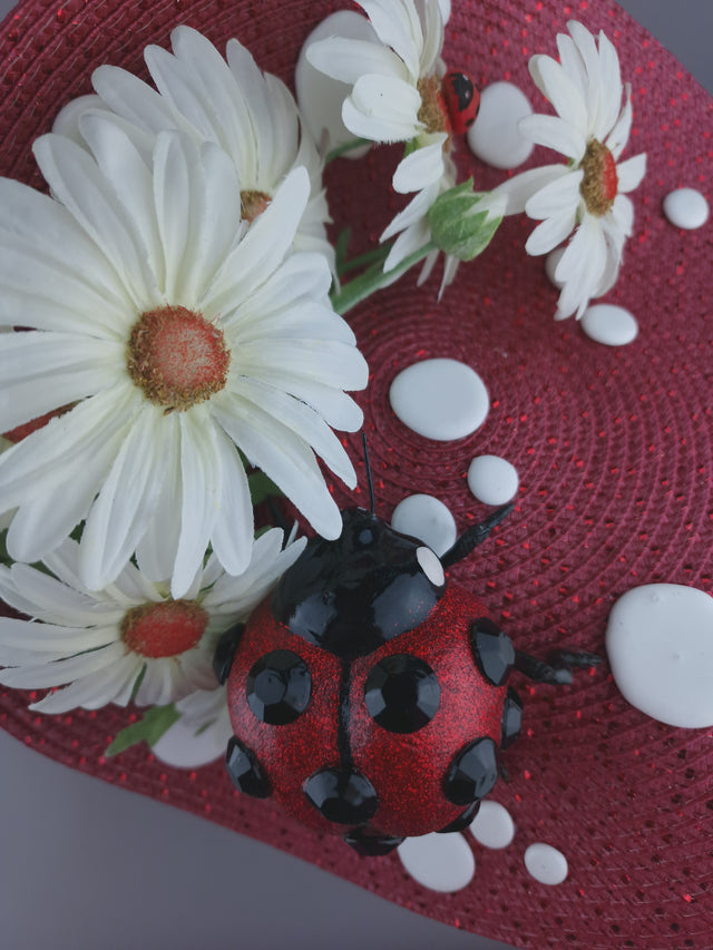 Pearls & Swine: Statement Red Mushroom Hat Ladybird & Daisies