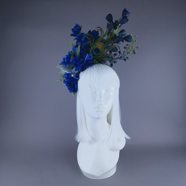 "Azraq" Blue Flower & Hummingbird Headdress