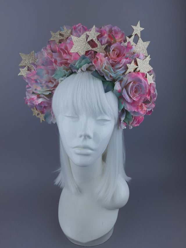 "Heavenly" Pastel Flower & Gold stars Headdress & Neckpiece