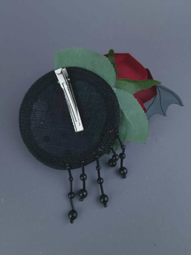 "Demiana" Red Rose, Eyeballs, Bat Wing Mini Fascinator
