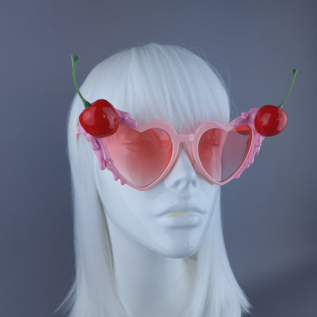"Sweetie" Pink Cherry Heart Shaped Sunglasses