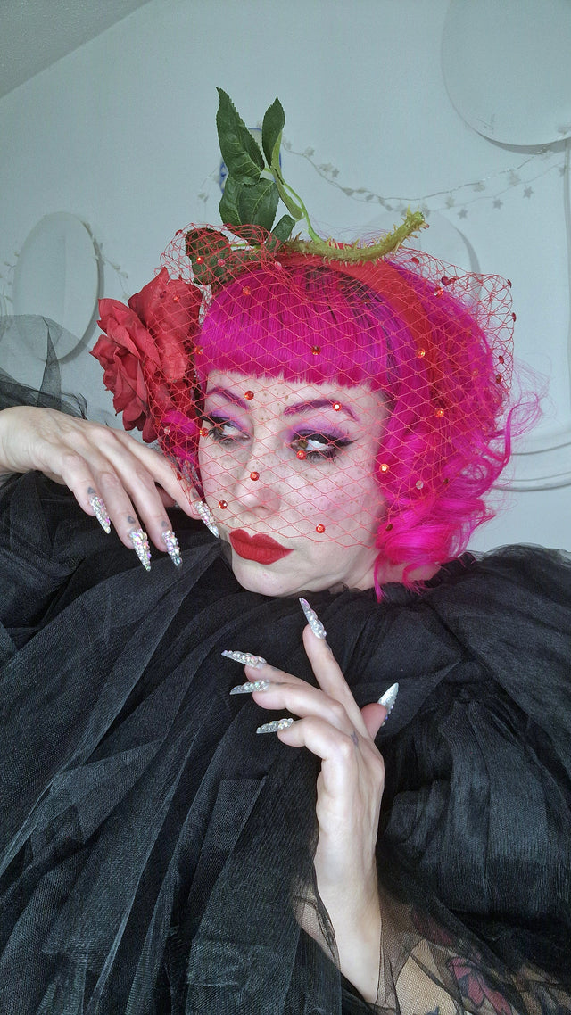 Pearls & Swine: Headdress Red Rose Veil