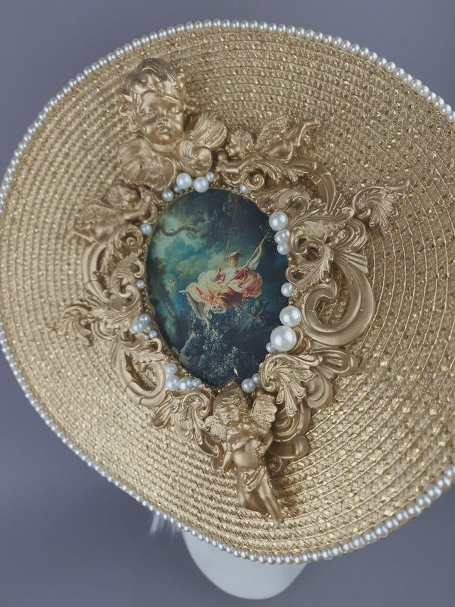 "The Swing" Gold Filigree, Art Print & Pearls Hat