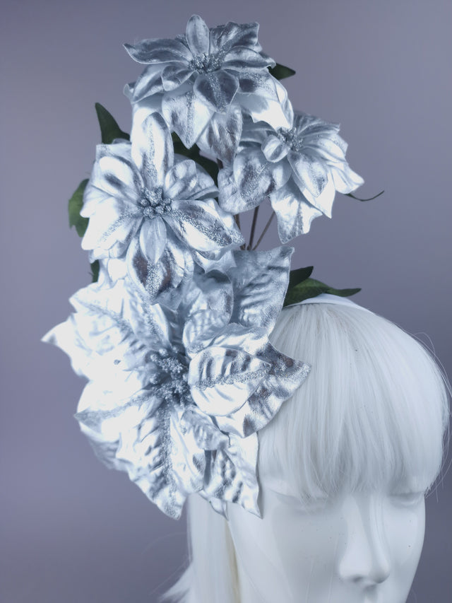 Metallic SIlver Poinsettia Headdress