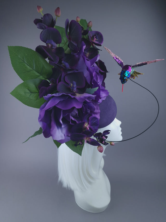 "Aasta" Purple Giant Rose & Orchid Fascinator Hat