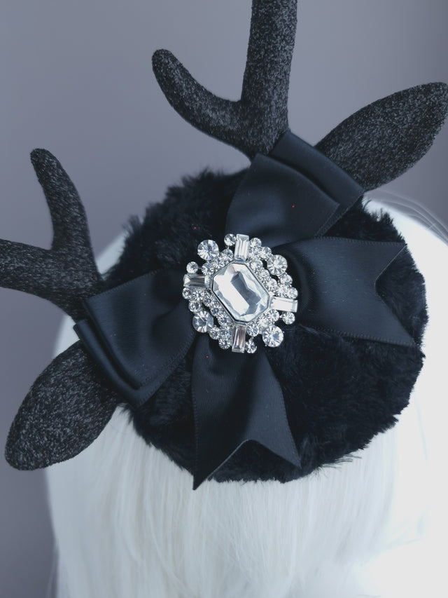 Deer Antlers, Jewel & Bow Mini Fascinator