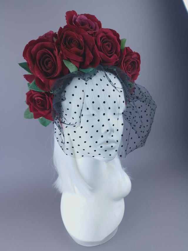 "Illusion" Red Rose & Veil Flower Headdress