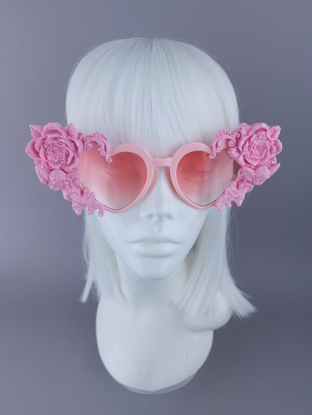 "Lisha" Pink Rose & Filigree Heart Shaped Sunglasses