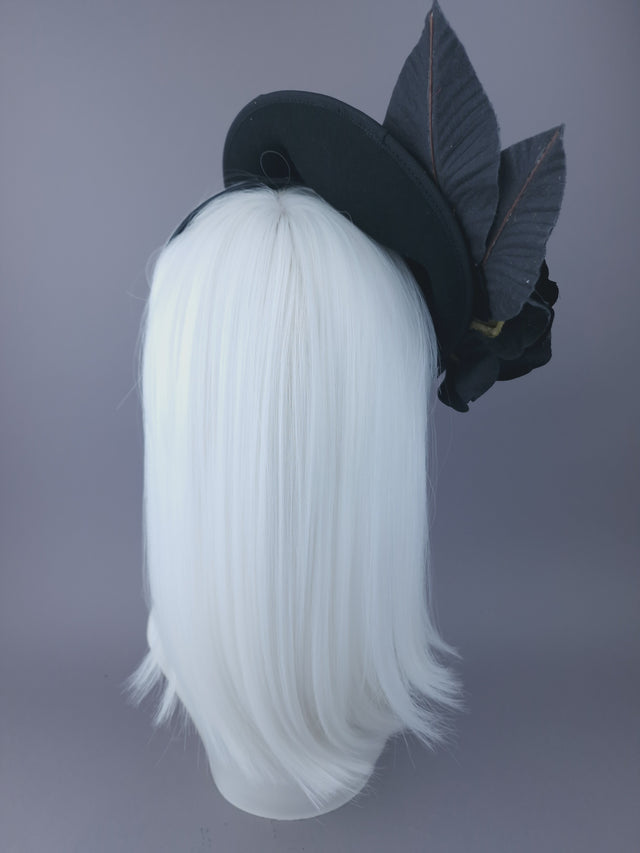 Pearls & Swine: Black Vintage-Inspired Hat with Rose, Spider & Jewel "June"