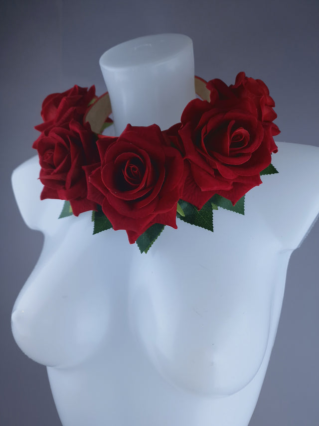"Eva" Red Rose Flower Headdress & Neckpiece
