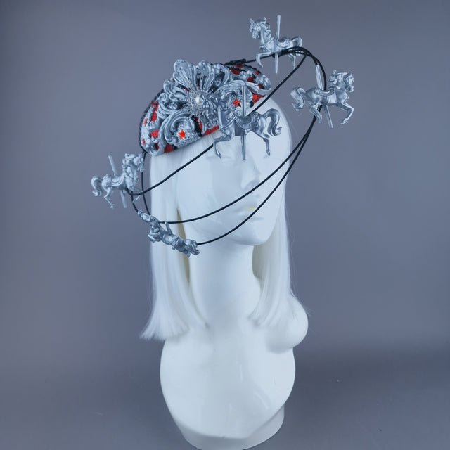 "Cirque Forever" Black, Silver & Colourful Circus Carousel Wired Veil Hat