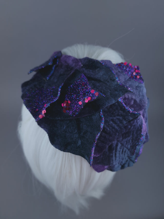 "Baxter" Purple Vintage Inspired Velvet Leaf Headdress