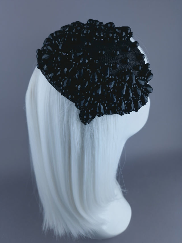 "Tempt" Black Bead Vintage Style Fascinator Hat