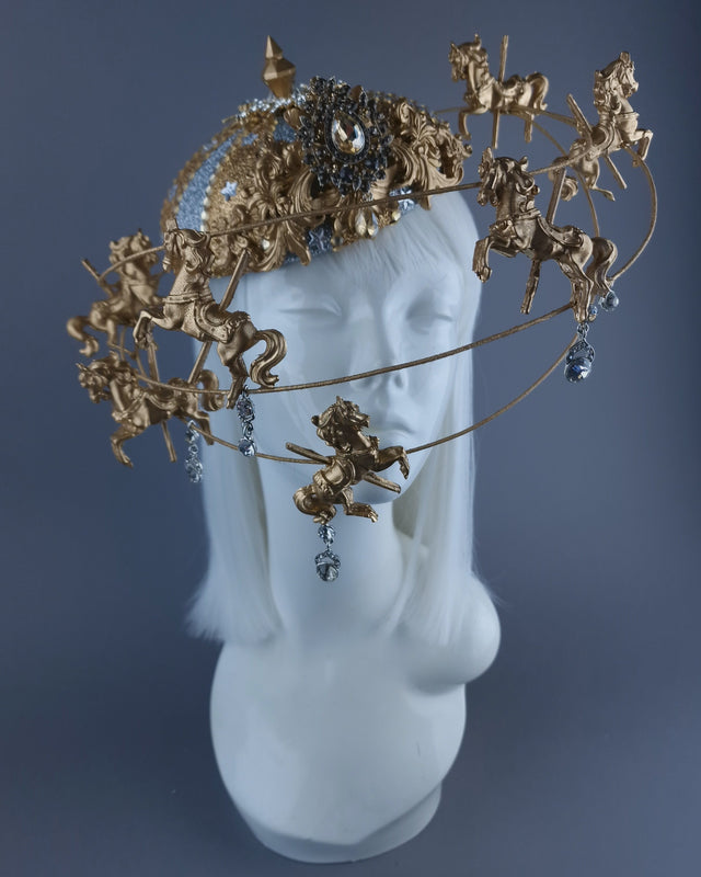 "Cirque Forever" Gold & Silver Circus Carousel Wired Veil Hat