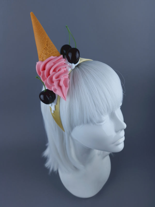 Pink Dropped Ice-cream & Cherries Headband