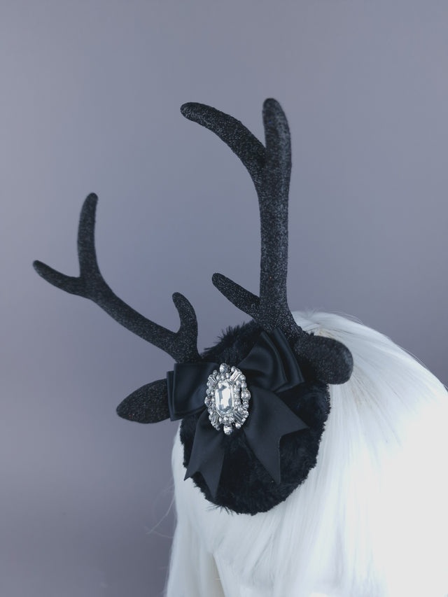 Deer Antlers, Jewel & Bow Mini Fascinator