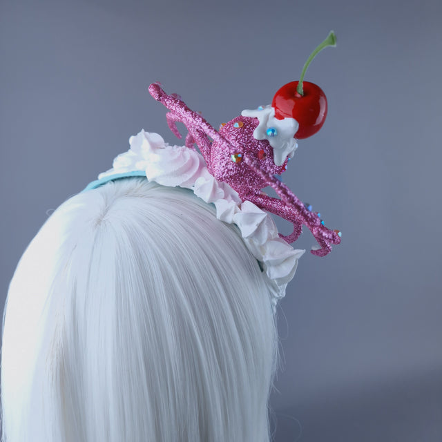 "Frostie" Pink Glitter Cherry Spider & Cream Headpiece