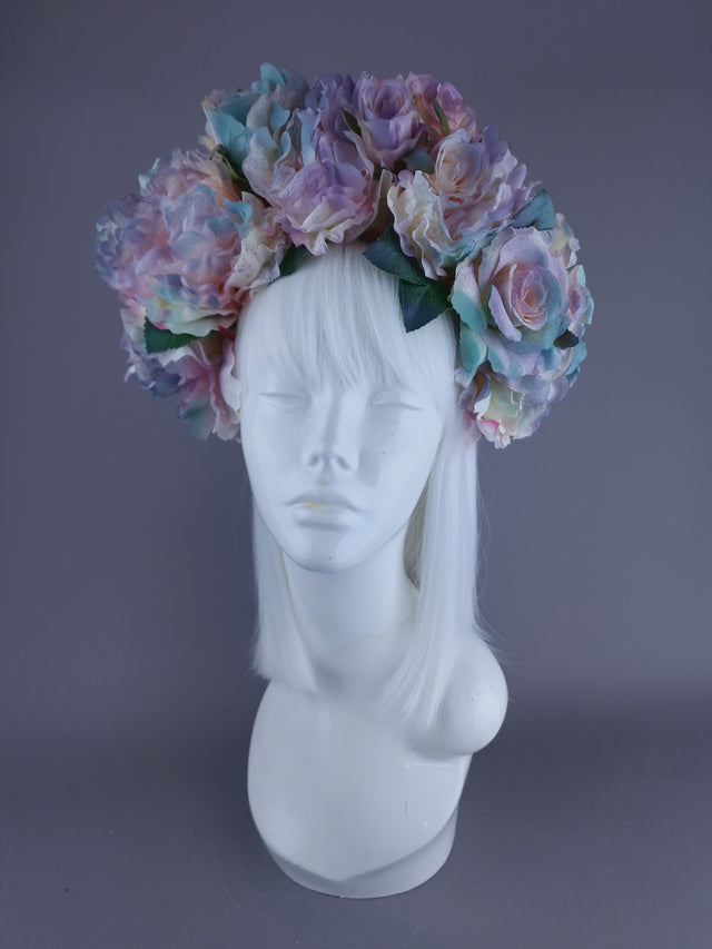 "Bonnie" Pastel Rose & Flower Headdress & Neckpiece