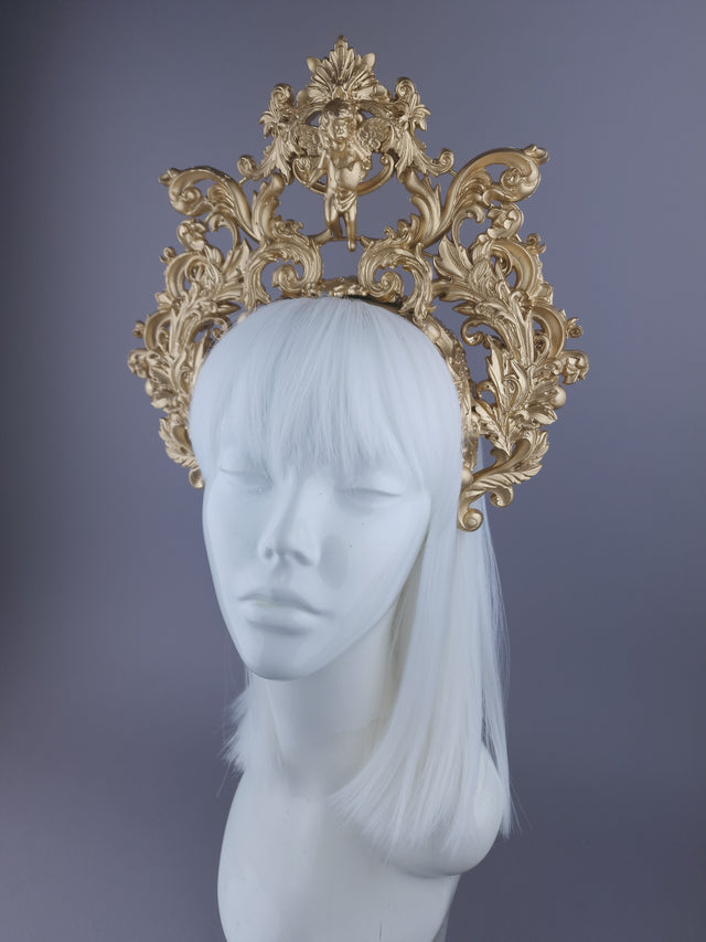 "Revere" Gold Filigree & Cherub Halo Headdress