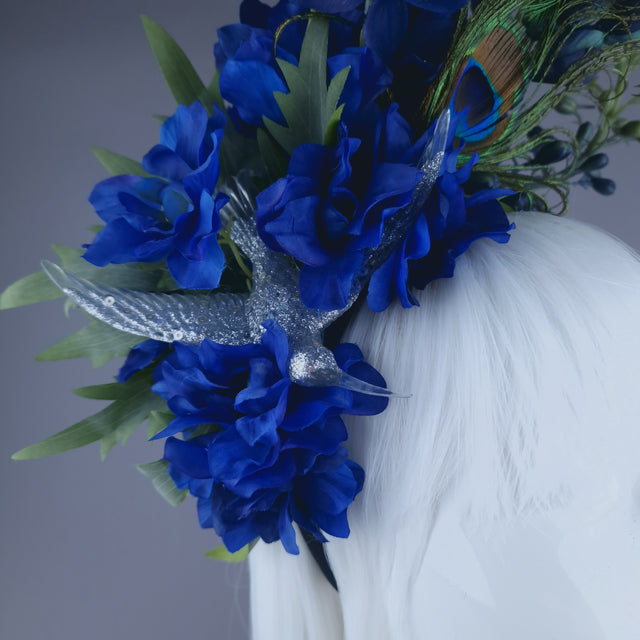 "Azraq" Blue Flower & Hummingbird Headdress