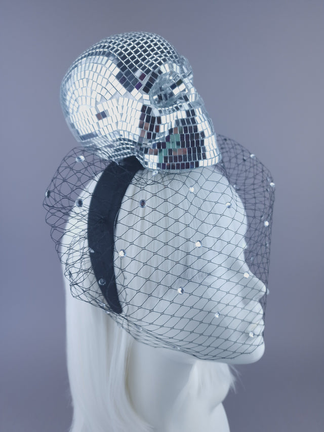 "Last Dance" Mirror Ball Skull Veil Headdress
