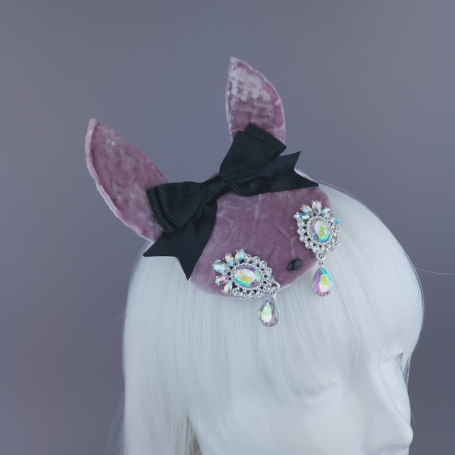 Pearls & Swine: Pink Rabbit Ear Mini Fascinator "Sad Bunny"