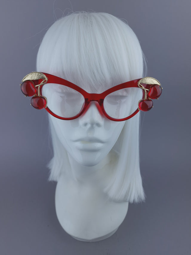 Pearls & Swine: Red Cherry Cateye Sunglasses with Clear or Prescription Lenses