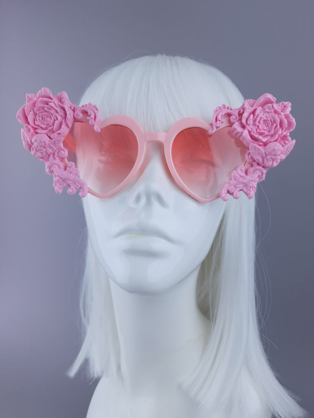 "Lisha" Pink Rose & Filigree Heart Shaped Sunglasses