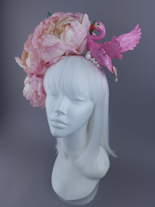 Pearls & Swine: Headdress Pink Flamingo, Pearl & Peony