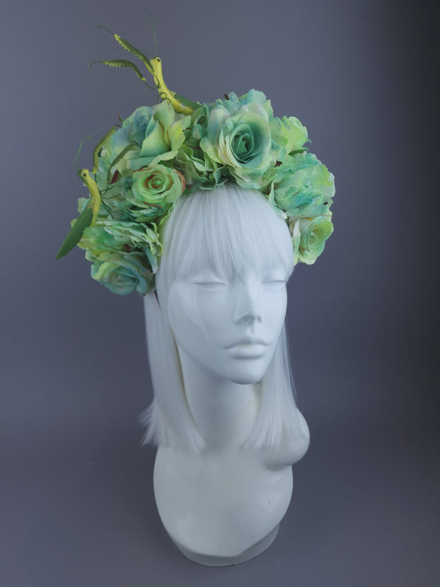 "Seduction"Green Flower & Praying Mantis Headdress