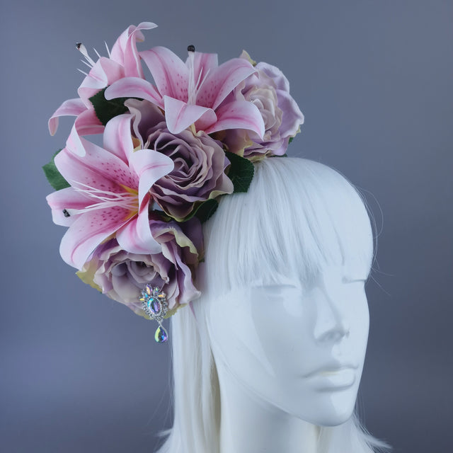 "Kailea" Pastel Pink Purple Flower Jewel Headdress