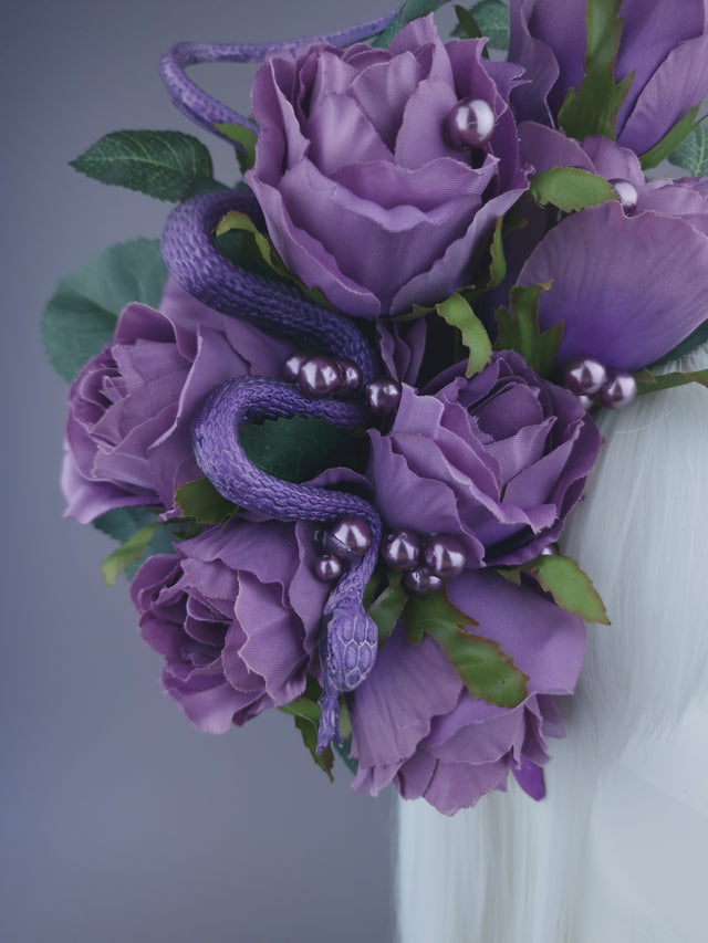 "Nairn" Purple Rose, Pearls & Snake Headdress
