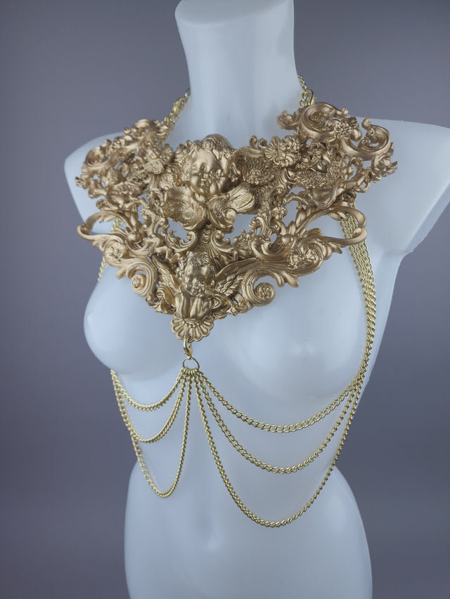 "Celestina" Gold Cherub & Filigree Harness Body Jewellery.