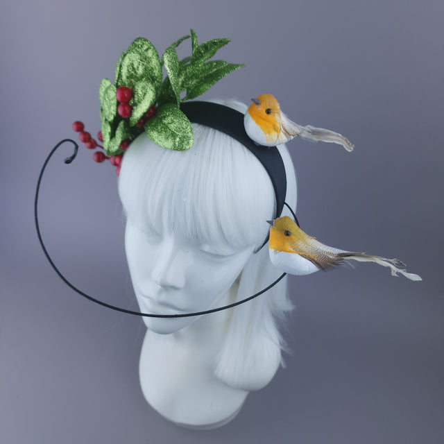 Pearls & Swine: Christmas Headdress with Glittered Leaves, Berries & Robins