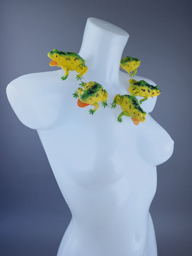 "Ribbit" Large Green Yellow Frog Neckpiece