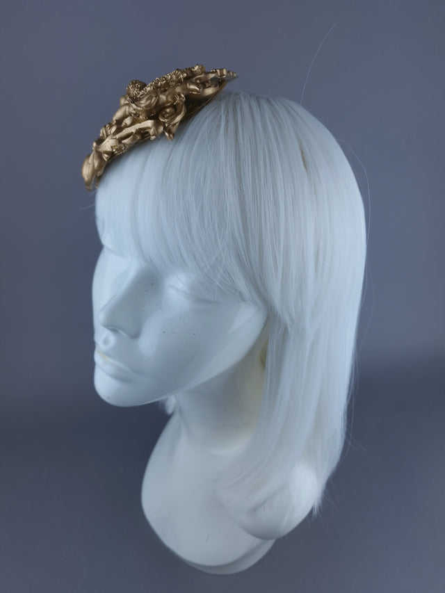 "Nalani" Gold Filigree & Cherub Mini Fascinator Hat