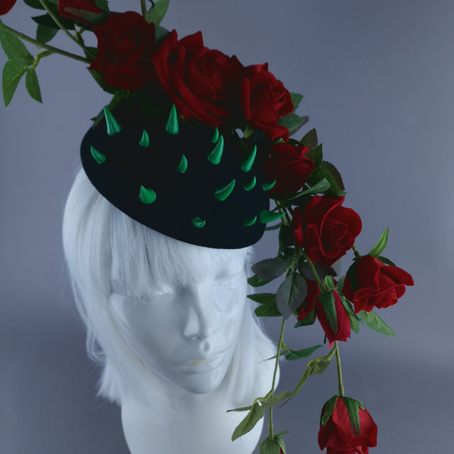"Caresse De Roses" Red Rose & Thorns Fascinator Hat