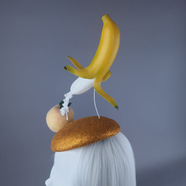 "Peaches & Cream" Glittered Banana Food Fascinator Hat